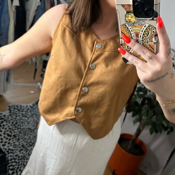 Western Suede Sleeveless Fringe Vest Brown Size - Picture 5 of 5